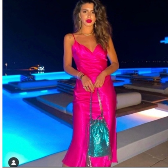 NWT hot pink satin midi wrap dress ZARA Barbiecore - Picture 3 of 12